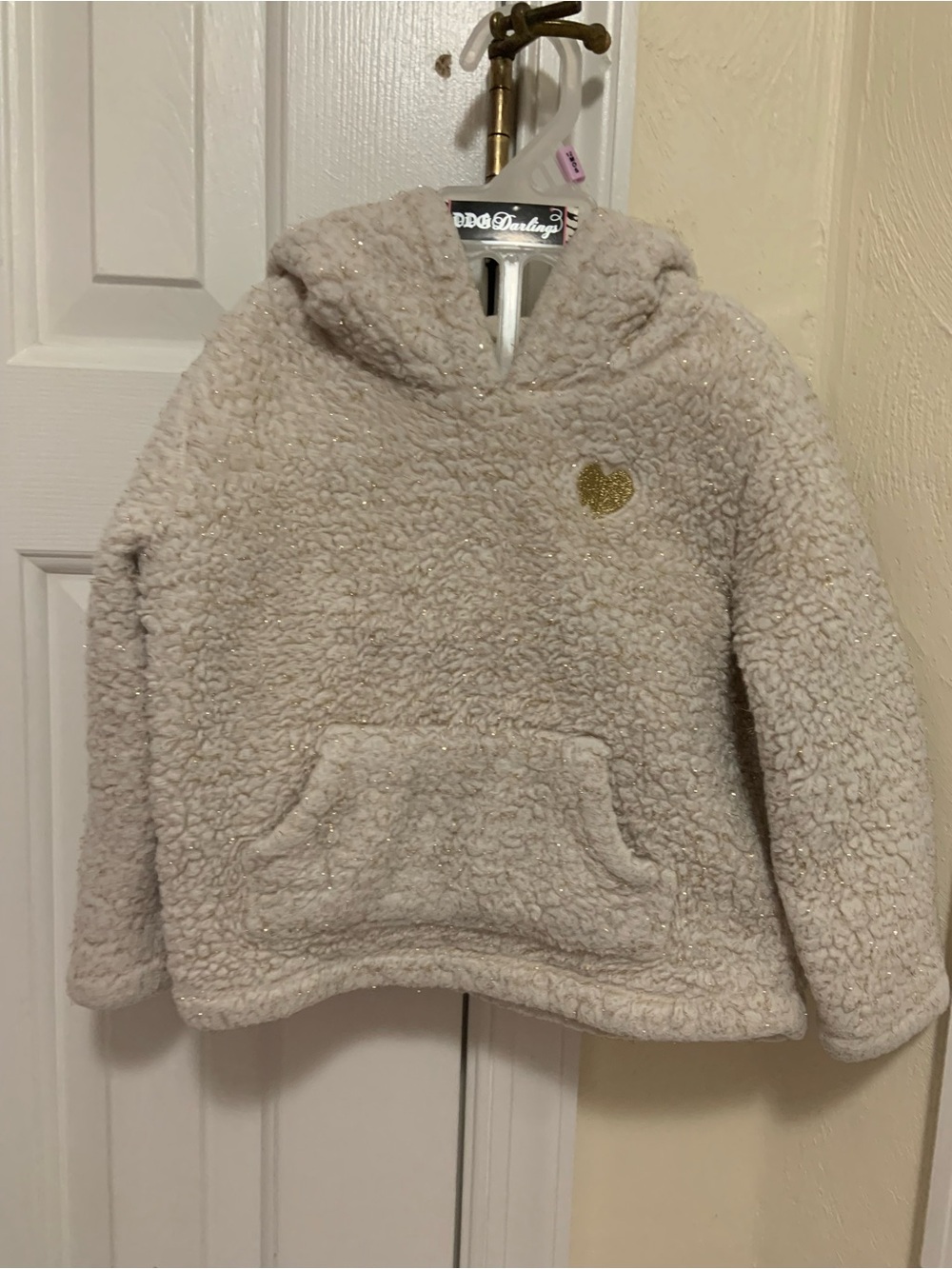 Kids Cream Sherpa Hoodie with Gold Heart Accent